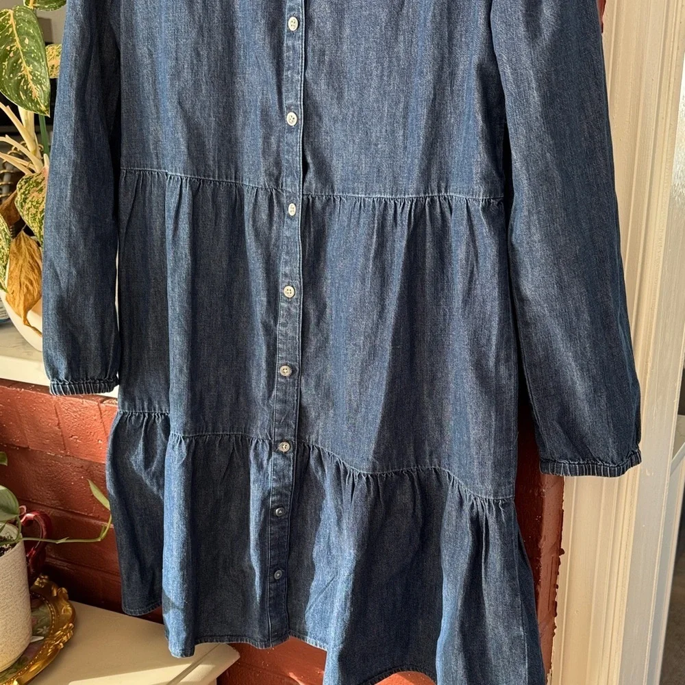 J. Crew 100% Cotton Dark Wash Denim Long Sleeve Dress Size 14